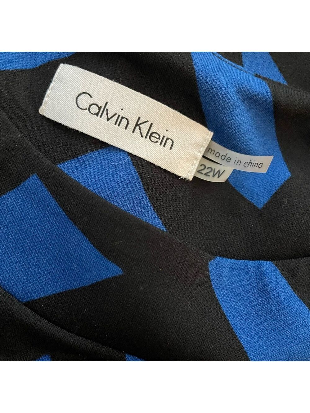 Calvin Klein Black Blue Abstract Print Shift Dress Long Sleeve - Picture 7 of 10